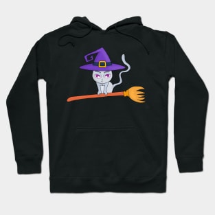 Witch Cat Flying on a Broom Hoodie